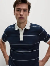 Pure Cotton Pique Striped Polo Shirt  Adomoo